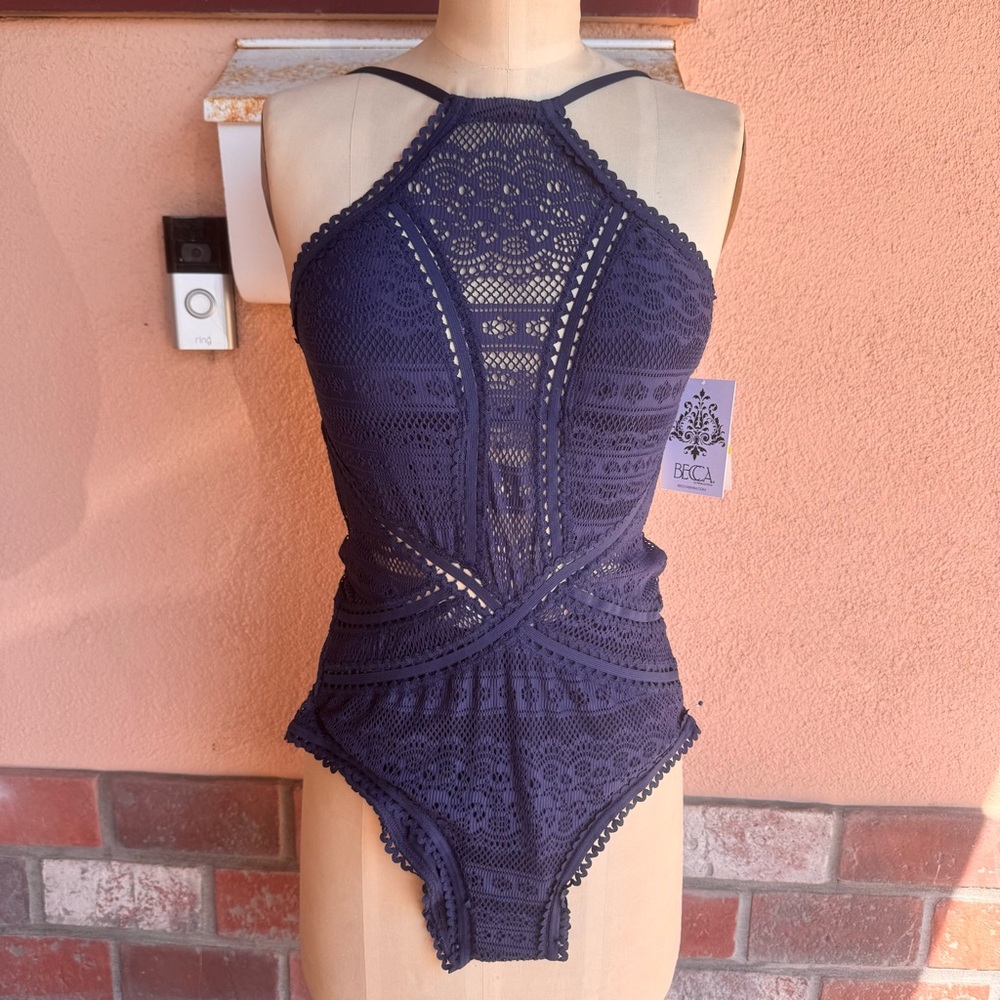 Becca One-Piece Swimsuit (Size M) – NWT – Blue Crochet Lace